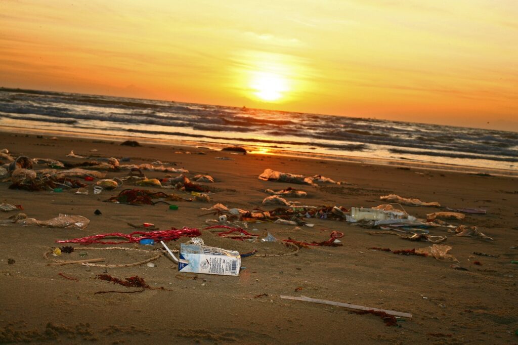Plastic straws and other junk polluting the beaches and oceans.