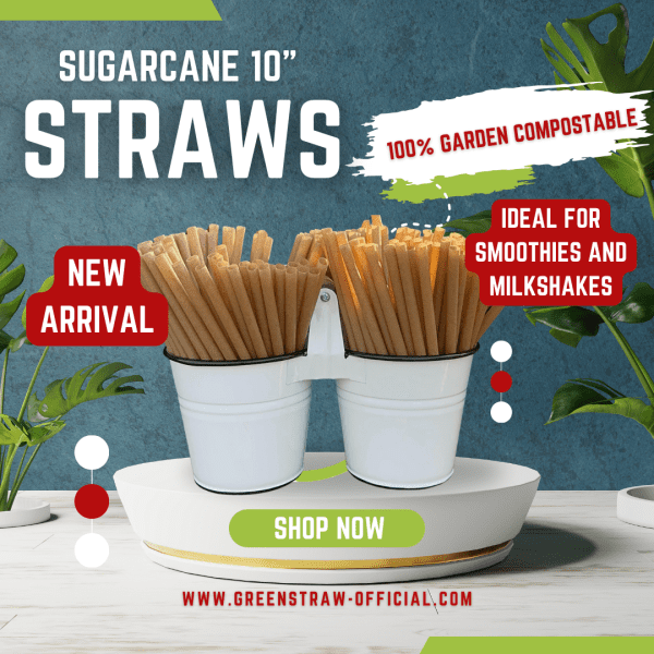 10" sugarcane straws on display